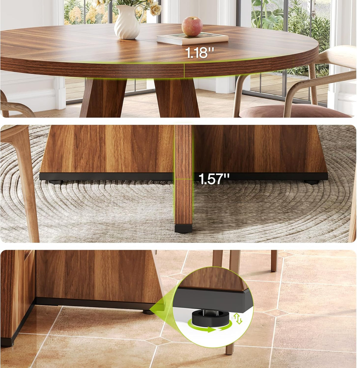 LITTLE TREE Round Dining Table for 4-6 People, 47 Inches Dining Room Table with Wooden Pedestal Base, Brown Dinner Tables, Circle Kitchen Tables for
