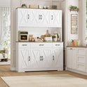 HOSTACK 71" Tall Kitchen Pantry Storage Cabinet with Charging Station, 55" Wide Kitchen Hutch Cabinet with Large Countertop, Farmhouse Food Pantry