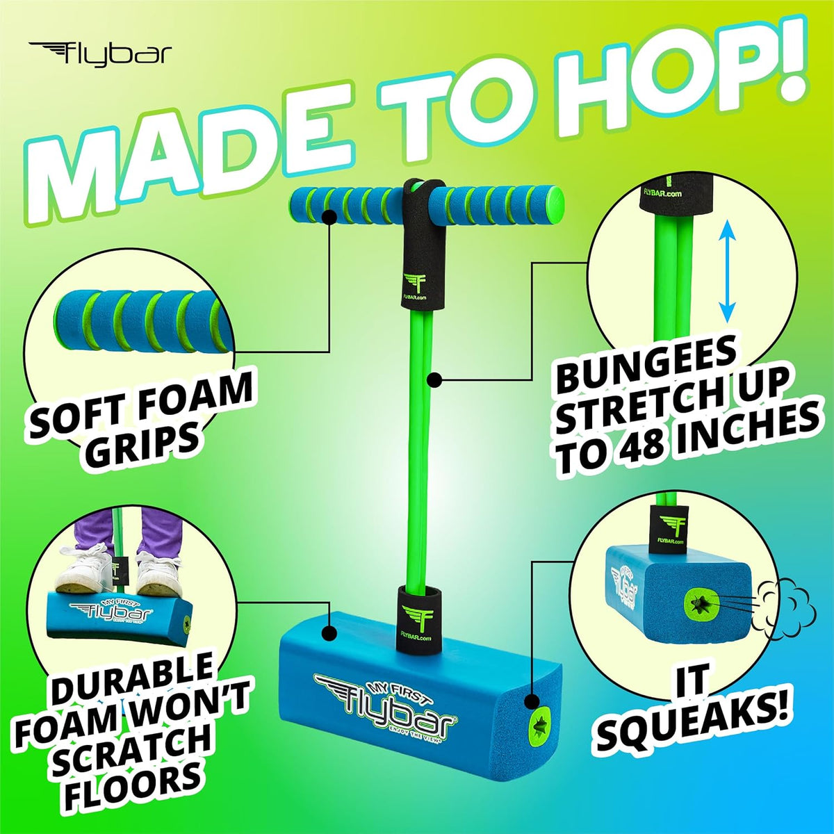 Flybar My First Foam Pogo Jumper for Kids Fun and Safe Pogo Stick for Toddlers, Durable Foam and Bungee Jumper for Ages 3 and up, Supports up to