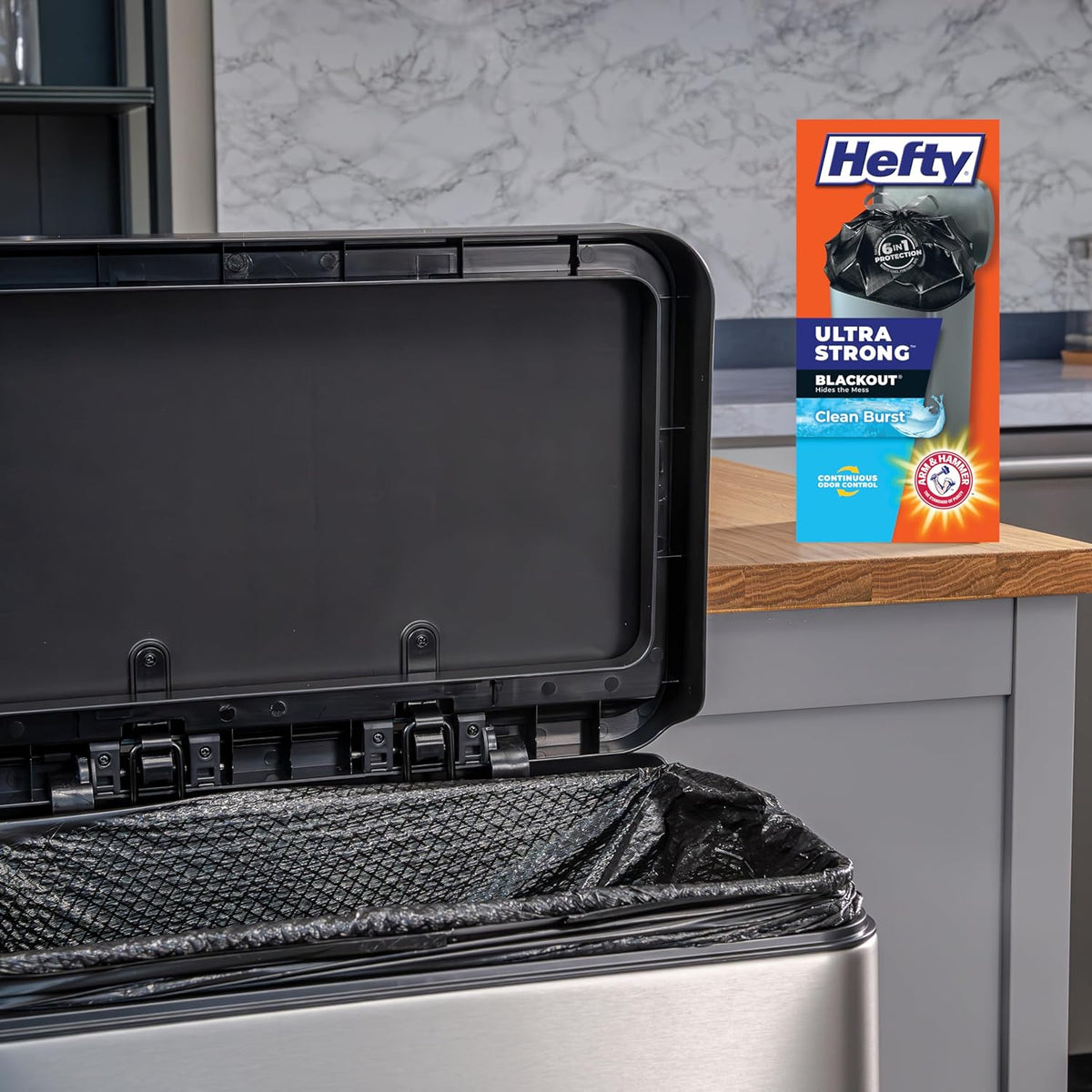 Hefty Ultra Strong 13 Gallon Trash Bags, Black Tall Kitchen Trash Bags 13 Gallon Size, Break Resistant Drawstring Enclosure, Continuous Odor Control