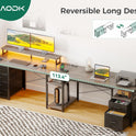 AODK 66" L Shaped Desk, 113" Computer Desk with File Cabinet & 4 Fabric Drawers, Home Office Desk with Monitor Shelf & Power Outlet, Two Person Desk