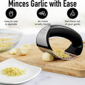 Zulay Kitchen Stainless Steel Garlic Press Rocker Set - Premium Garlic Mincer Garlic Crusher - New Innovative Garlic Crusher with Peeler and Scraper
