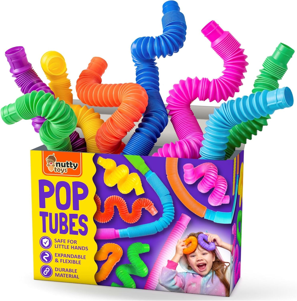 Nutty Toys Pop Tubes - Large 8-Pack Sensory Toys - Creative STEM Learning for Kids and Toddlers - Connect & Pop! Top ADHD Autism Fidget 2025, Best