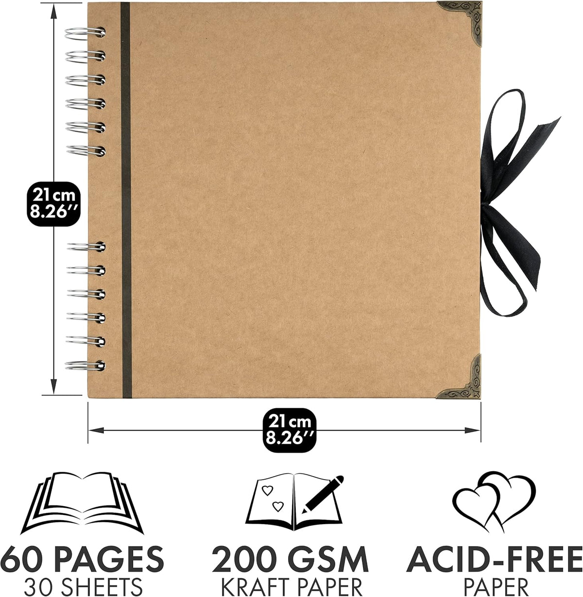 Bstorify Scrapbook Album 60 Pages (8 x 8 Inch) Brown Thick 200gsm Kraft Paper, Photo Album Scrapbook, Memory Book - Ideal for Your Scrapbooking