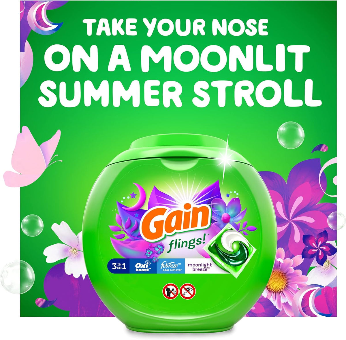 Gain flings Laundry Detergent Soap Pacs HE Compatible 112 ct Long Lasting Scent Moonlight Breeze(Packaging May Vary)