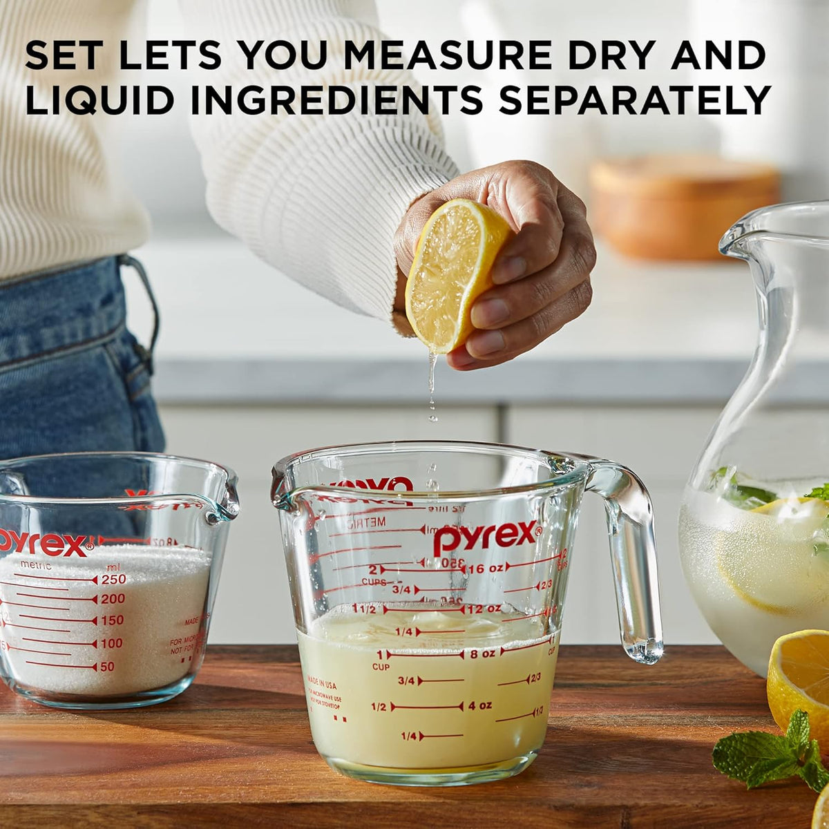 Pyrex Essentials (2-Pack) Glass Measuring Cups Set, (1 & 2 Cup) Measuring Cups For Prepping, Baking and Cooking, Preheated Oven, Dishwasher, Freezer