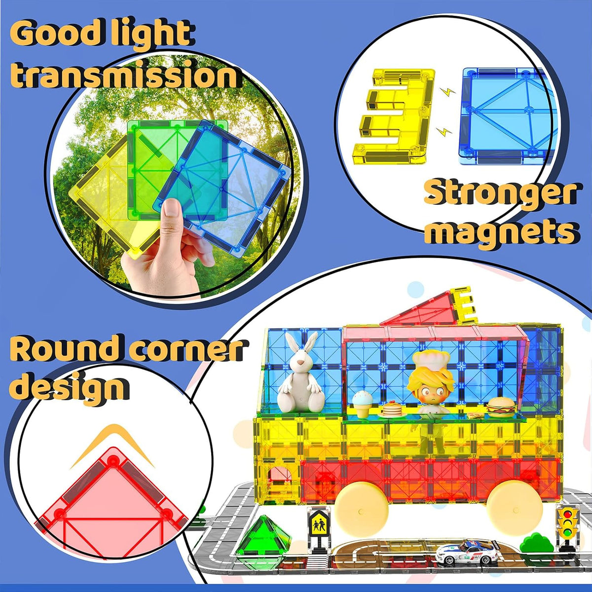 Magnetic Tiles - Road Set, Magnetic Building Blocks, Preschool Montessori Toys Gift for 3+ Year Old Boys and Girls, Sensory Christmas Toys for Kids