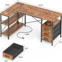 Huuger L Shaped Office Desk with Power Outlets, 47 Inch Computer Desk with 3 Drawers, Shelves, for Gaming, Corner Work, Home Office, Study, Rustic