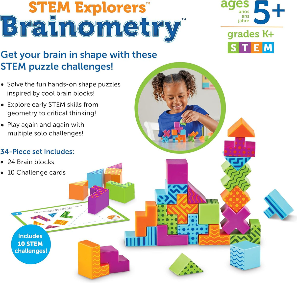 Learning Resources STEM Explorers Brainometry - 3d Puzzle, Brain Games, Brainteaser, Building Logic Toys, Gifts For Boys and Girls, Fine Motor Skills