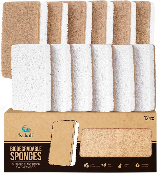 Plant-Based Kitchen Sponges - FSC Certified and PETA Approved, Natural, Eco-Friendly, Biodegradable Sisal Hemp Sponges for Dishes, Cleaning Sponge