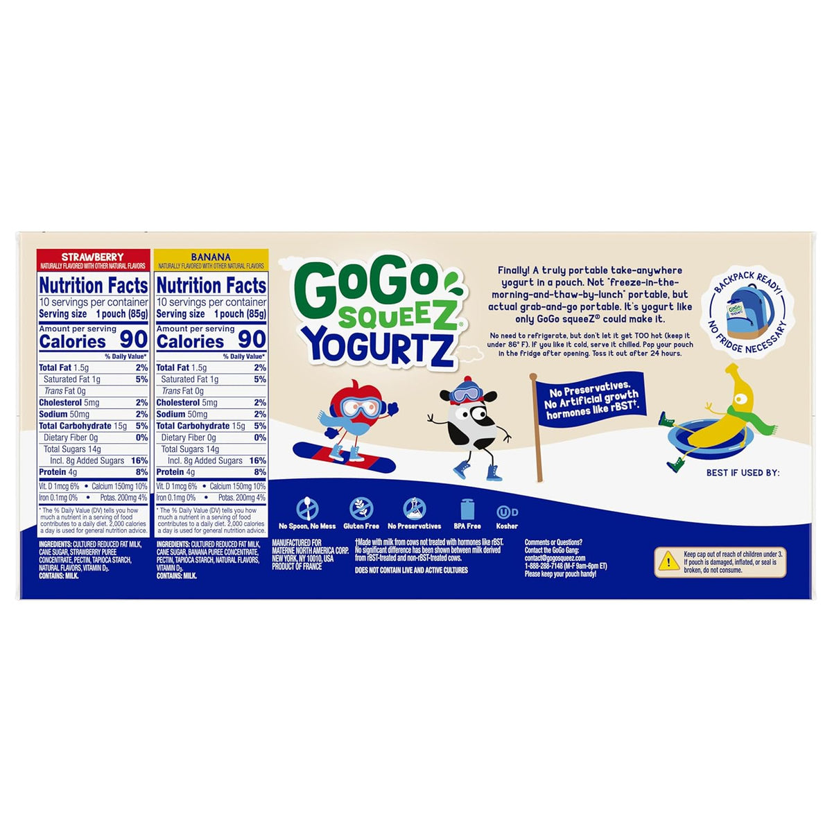 GoGo squeeZ yogurtZ Variety Pack, Strawberry & Banana, 3 oz (Pack of 20), Kids Snacks Made from Real Yogurt and Fruit, No Fridge Needed, Gluten Free