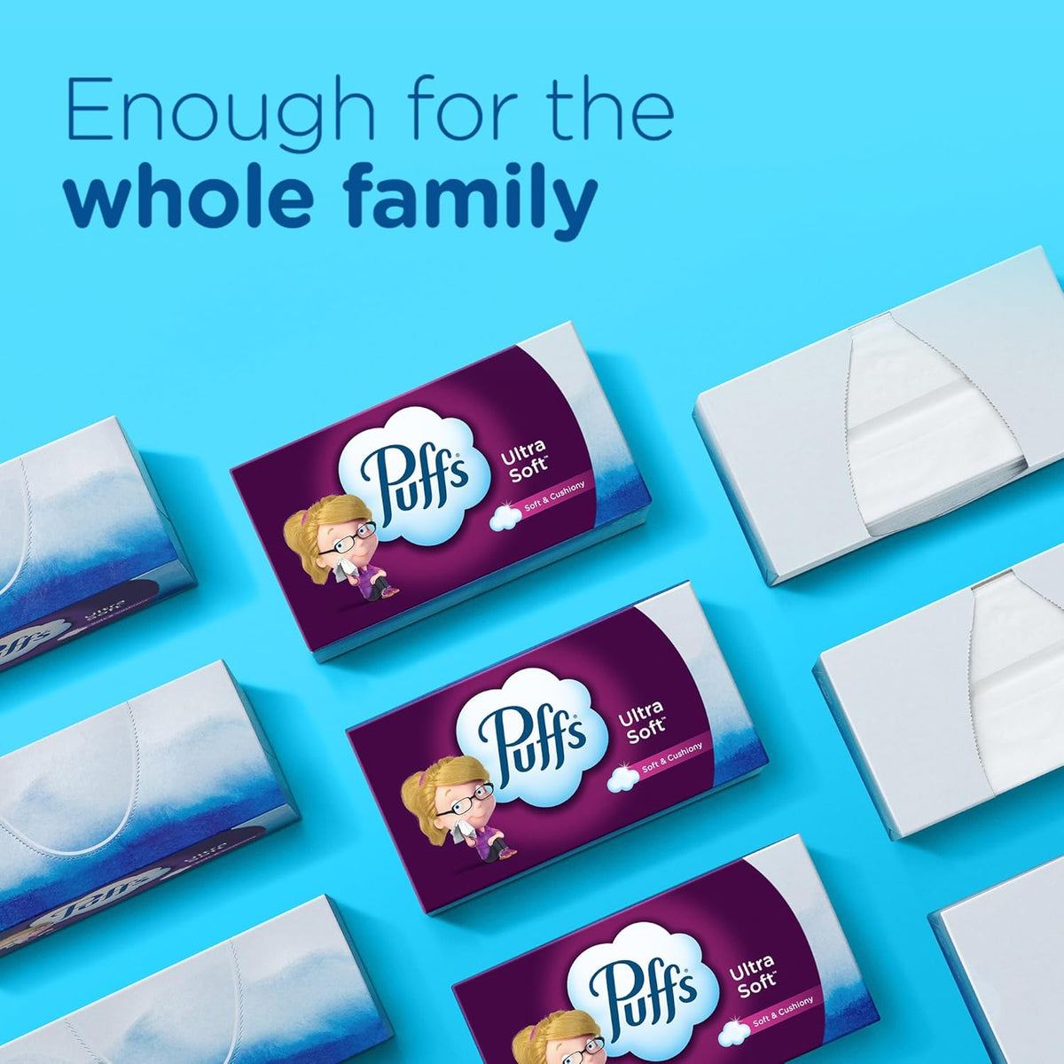 Puffs Ultra Soft Non-Lotion Facial Tissue, 8 Family Boxes, 124 Facial Tissues per Box