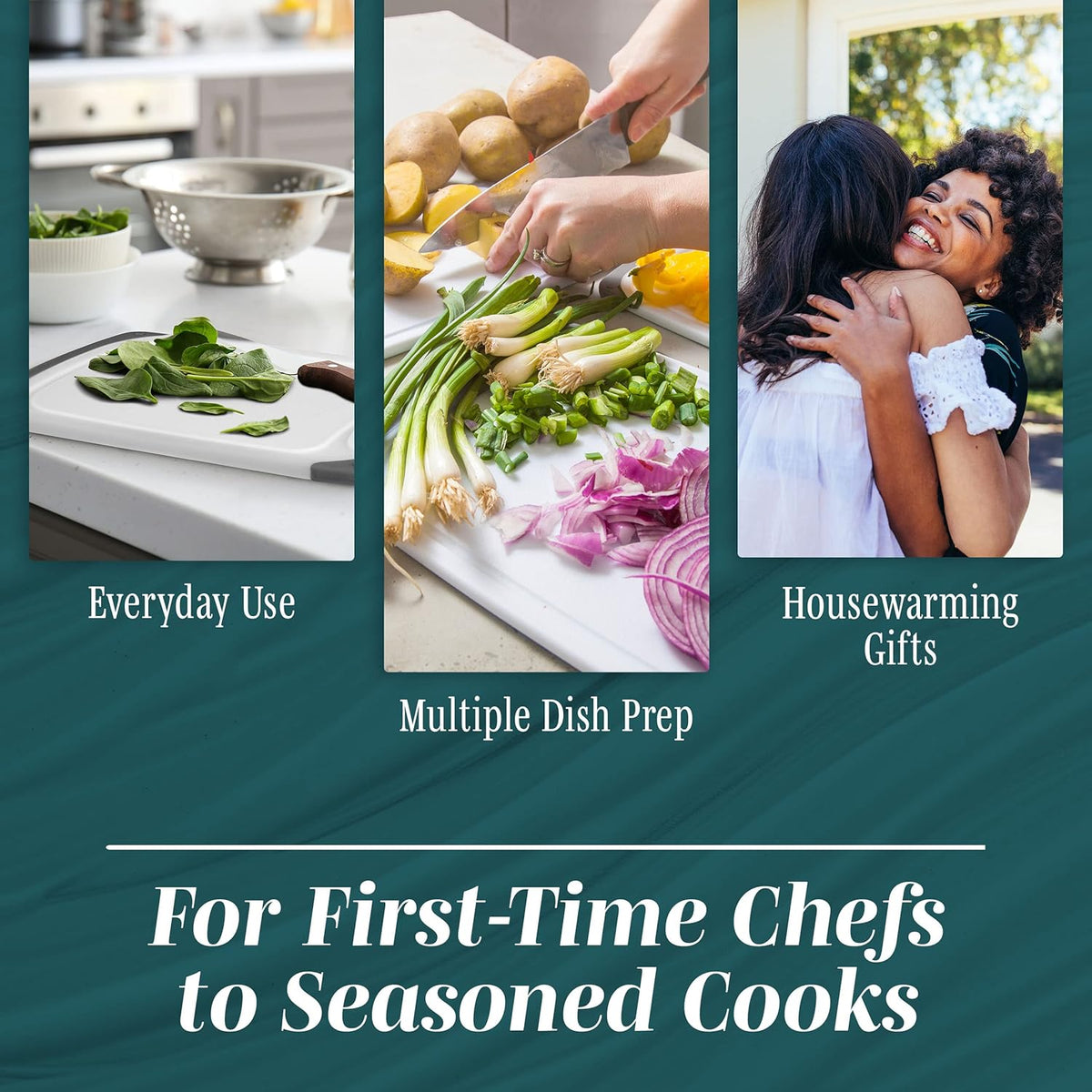 Cutting Boards for Kitchen - BPA-Free Chopping Board - Different Sizes & Non Slip Handles - Reversible, Large Cutting Board Set - Unique Gifts for