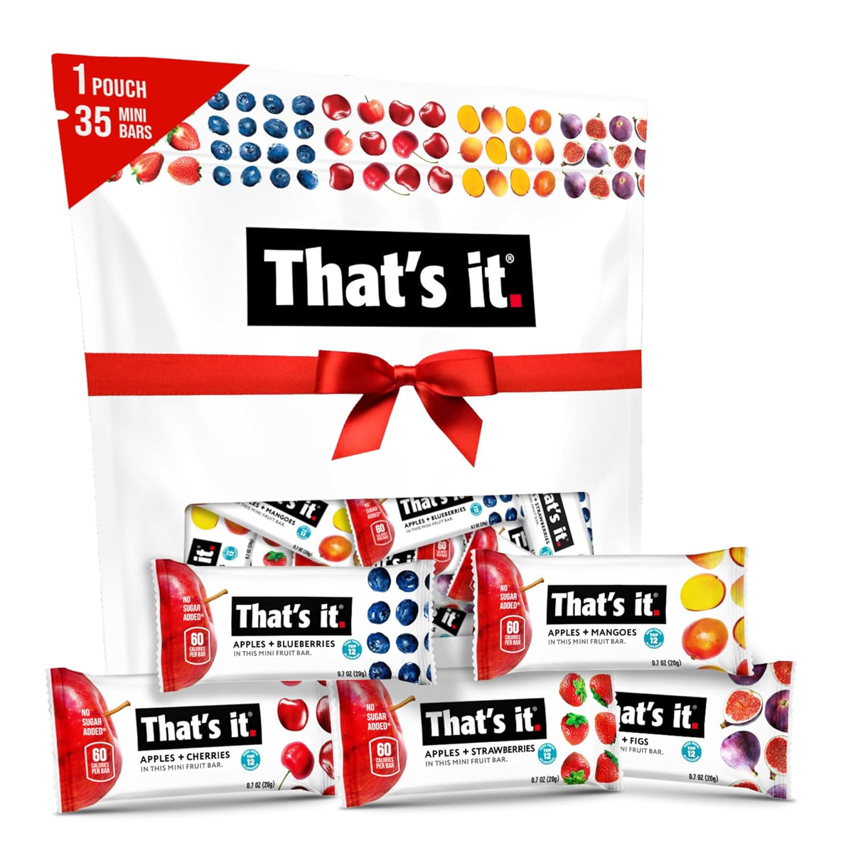 That's it. Mini Fruit Bars (Variety 35 Pack) No Sugar Added, Plant-Based, Vegan & Gluten Free, Breakfast Bar, Paleo, for Children & Adults, Non GMO