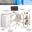 Techni Mobili L Shaped Desk - Two-Toned Computer Desk with Drawers & Storage Shelves - Simple Modern Furniture & Home Office Space Corner Table for