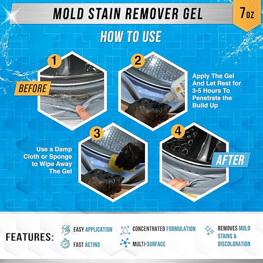 ACTIVE Mold Stain Remover Gel Cleaner Heavy Duty Stain Cleaner for Front Loader Washing Machine Seal, Bathroom Grout, Shower, Caulk - Front Load