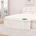 B FSOBEIIALEO Ottoman with Storage for Living Room, Sherpa Folding Storage Ottoman Foot Rest, 43.3 Inches Collapsible Bedroom Bench White