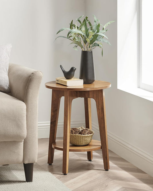 VASAGLE MAEZO Collection - Side Table, 2-Tier Small Round End Table, Nightstand with Tapered Legs, Curved Transitions, for Small Spaces, Living Room