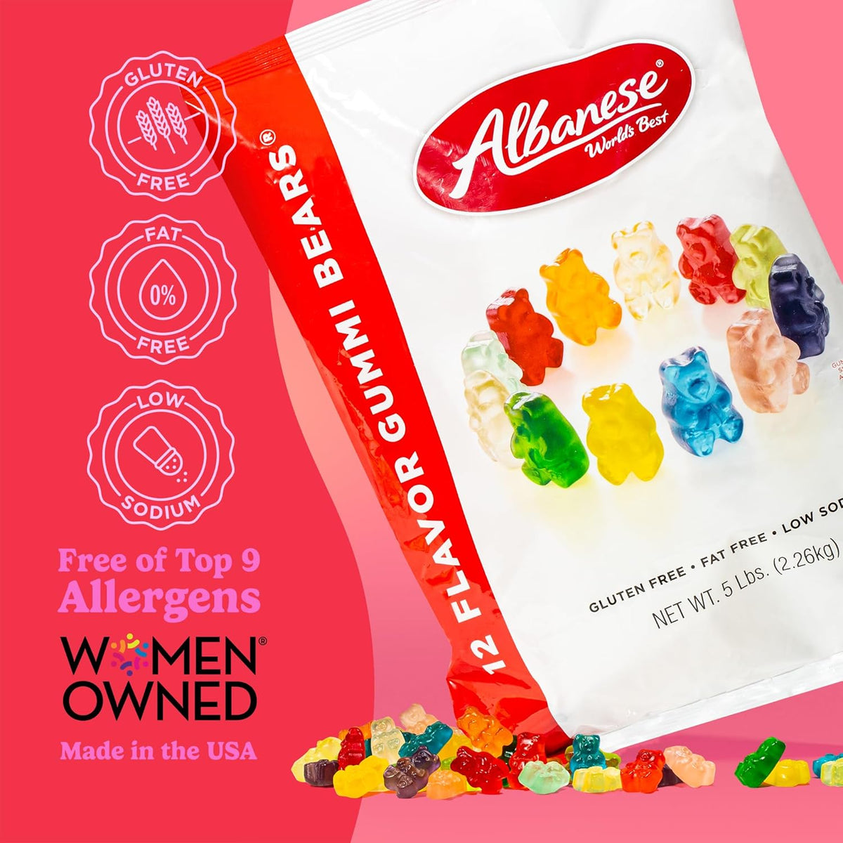 Albanese Candy, 12 Flavor Gummi Bears, 5 Pound Bag
