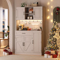 ONBRILL 71" Pantry Cabinet, Kitchen Pantry Storage Cabinet with LED Light & Outlet, Kitchen Hutch with Microwave Shelf & 6 Hooks, Door Shelves