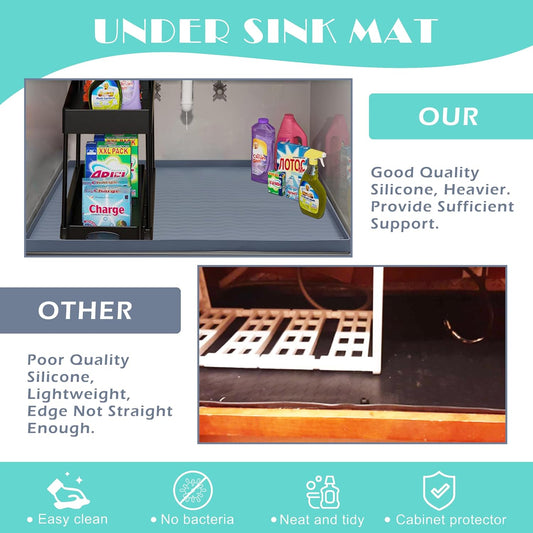 URMONA Waterproof Silicone Under Sink Mat 31'' x 22'' Shelf Liner for Kitchen and Bathroom, Cabinet and Counter Protector, Storage and Organizers