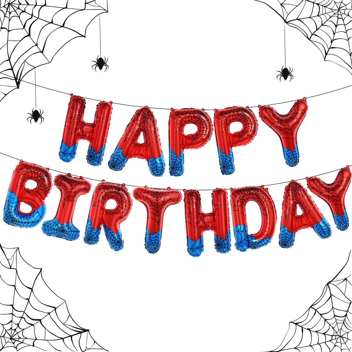 Spider Theme Happy Birthday Banner Party Decorations Balloons Letters Signs Superhero Party Supplies for Boy