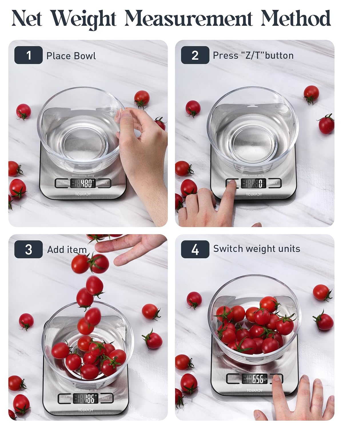 Food Scale, 11lb Digital Kitchen Scale with 6 Units LCD Display and Tare Function,Compact Design for Baking,Healthy Cooking,Meal Prep, 304 Stainless