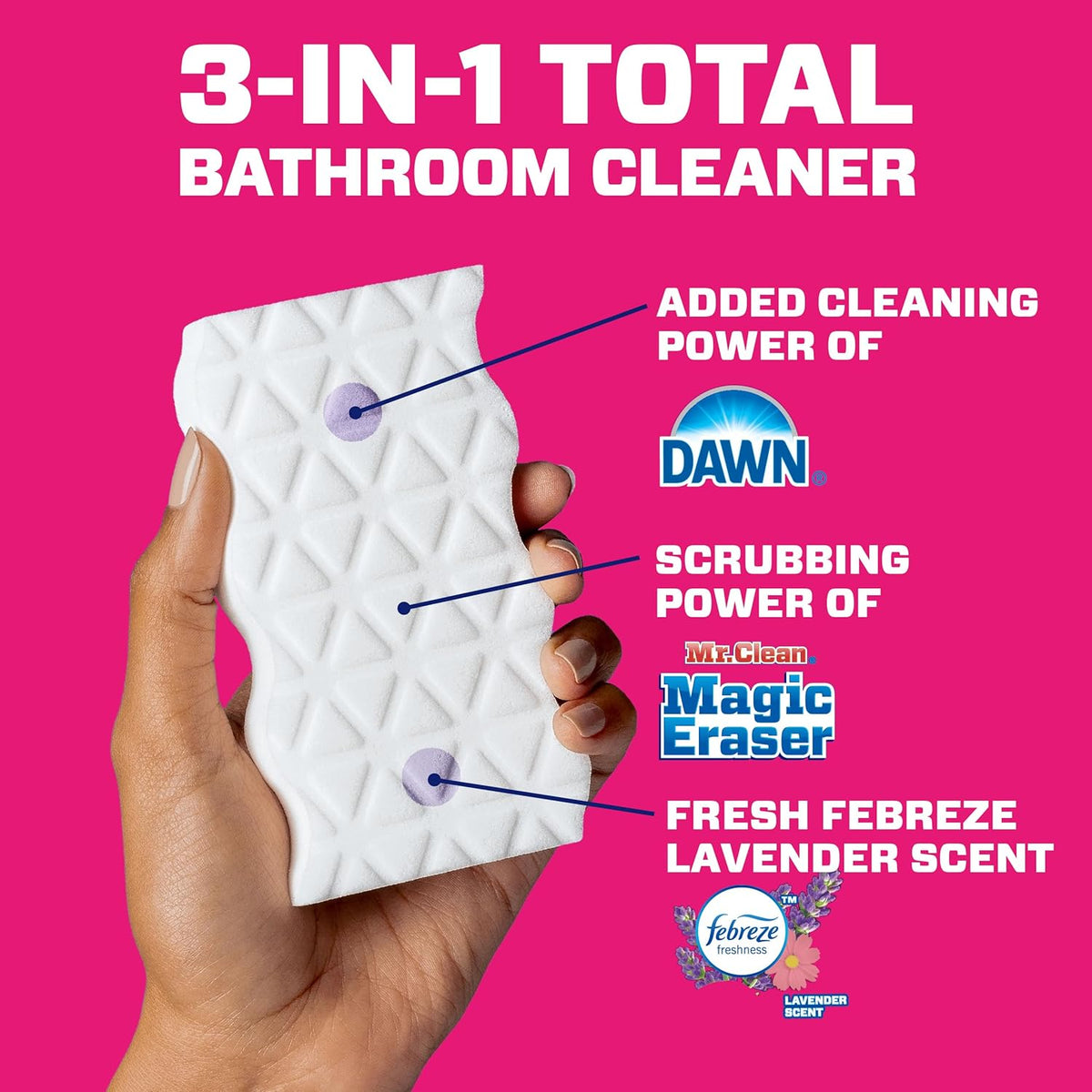 Mr. Clean Magic Eraser Sponge, Bathroom Cleaner, Shower Cleaner, Tub Cleaner, Soap Scum Remover, Bathroom Cleaning Supplies, Dawn Cleaning Power with
