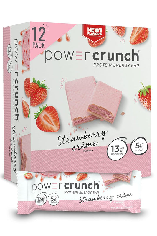 Power Crunch Whey Protein Bars, High Protein Snacks with Delicious Taste, Strawberry Cream, 1.4 Ounce (12 Count)