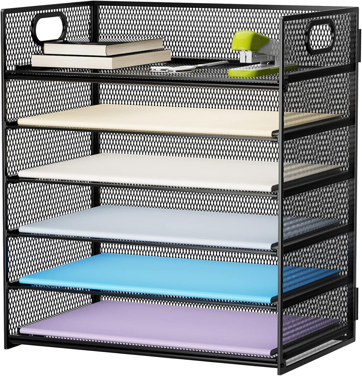 Marbrasse 6 Tier Paper Organizer Letter Tray - Mesh Desk File Organizer with Handle, Paper Sorter Organizer for Letter/A4 Office File Folder Holder