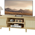 SUPERJARE Boho TV Stand for 65 Inch TV, Entertainment Center with Adjustable Shelf, Rattan TV Console with 2 Cabinets, Media Console, Solid Wood