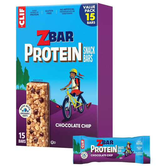 Zbar Protein - Chocolate Chip - Crispy Snack Bars - Made with Organic Oats - Non-GMO - 5g Protein - Gluten Free Protein Bars (15 Pack)