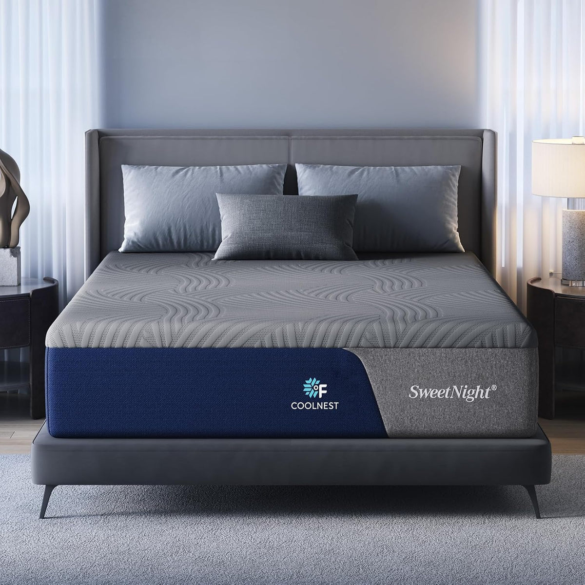 Sweetnight CoolNest 14 Inch King Size Mattress, Cooling King Memory Foam Mattress for Cool Night Sleep, 5-Zone Ergo Support for Pressure Relief