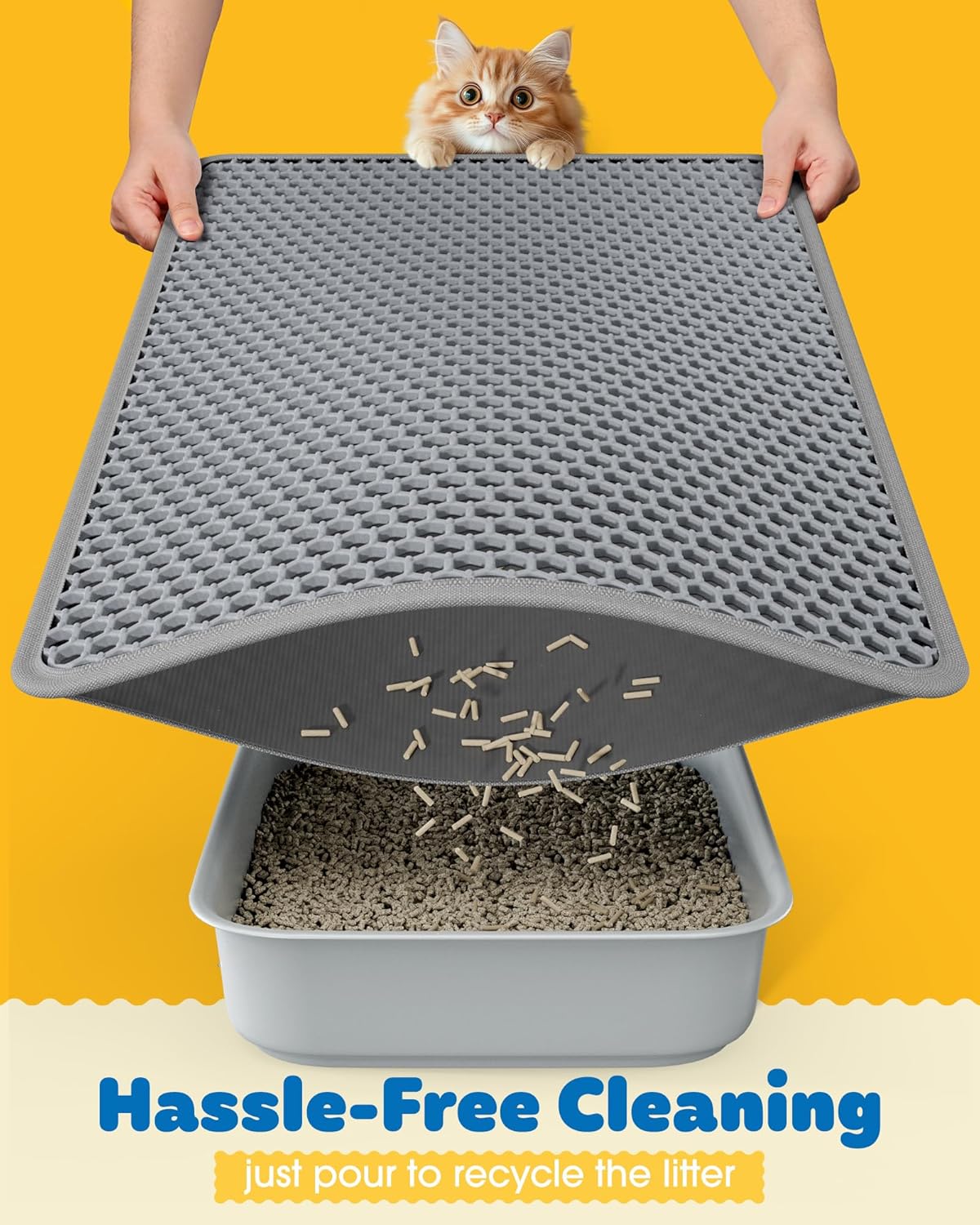 Cat Litter Mat - 23.2'' x 14.6'' Small Litter Trapping Mat, Easy to Clean Litter Box Mat, Waterproof, Urine-Proof, Non-Slip Kitty Litter Mats for