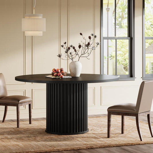 Tribesigns 47.24-Inch Black Round Dining Table for 4-6 People, Modern Fluted MDF + Metal Base Kitchen Table, Sturdy Circle Dining Room Furniture