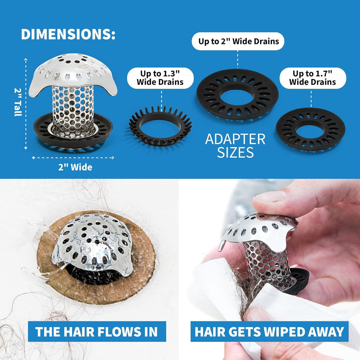 TubShroom Ultra Revolutionary Bath Tub Drain Protector Hair Catcher/Strainer/Snare Stainless Steel, Single Pack