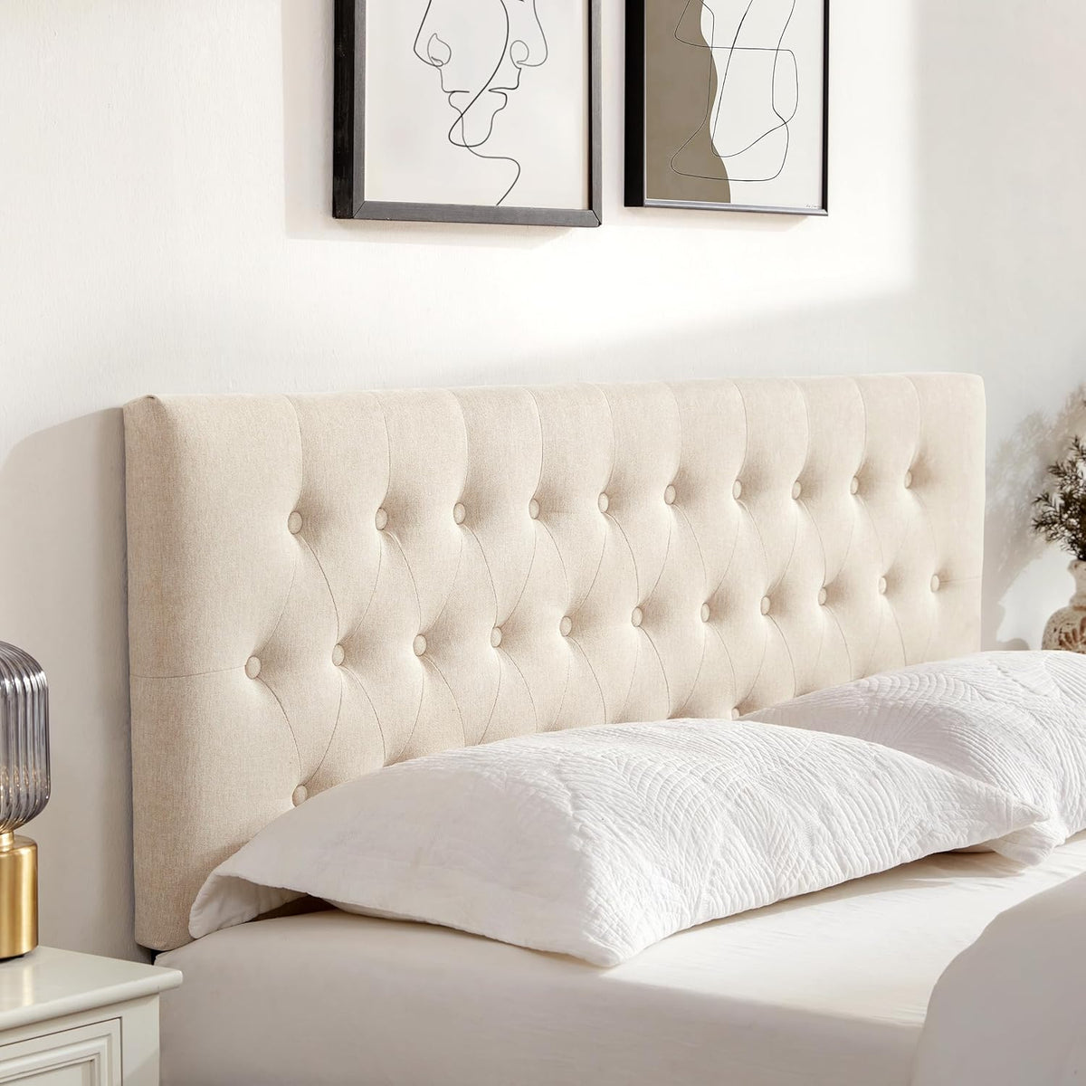 Tufted Upholstered Headboard Queen Size, Solid Wood Head Board with Durable Metal Legs, Adjustable Height Bed headboard from 37” to 51” Fabric