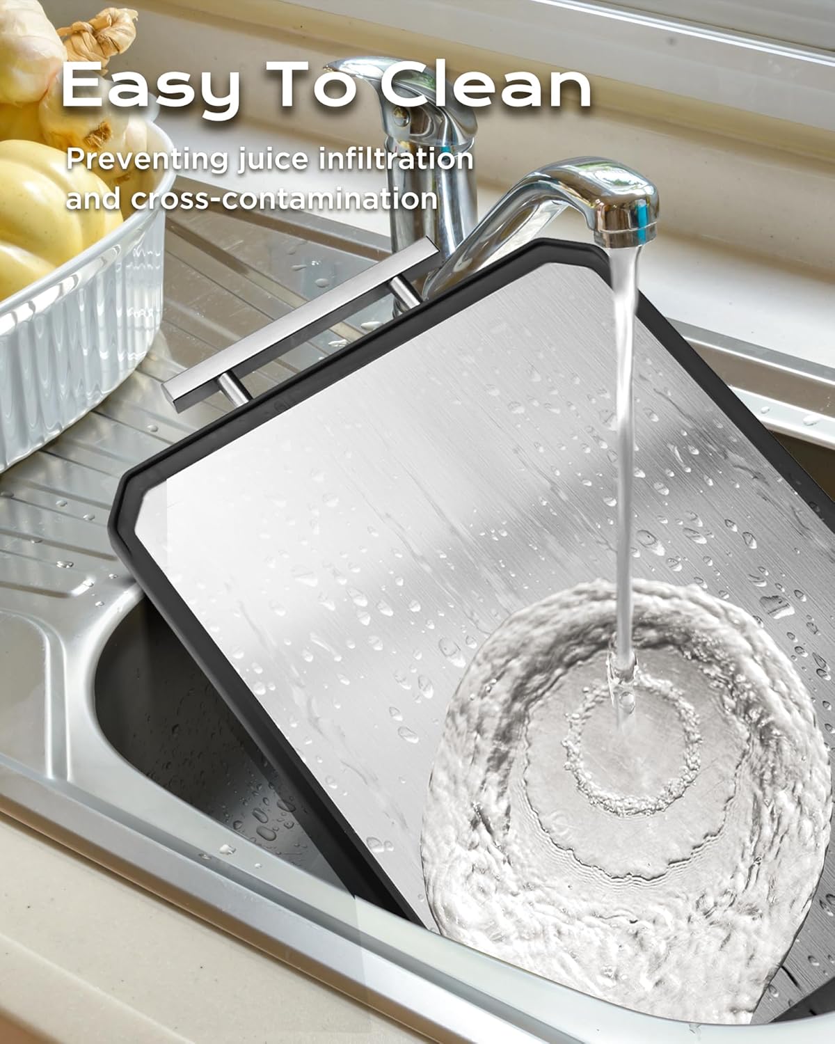 SNOWCLAD Stainless Steel Cutting Board,Double Sided Steel Cutting Boards for kitchen,Stainless Steel/Wheat straw pp Large Board for meat,non toxic