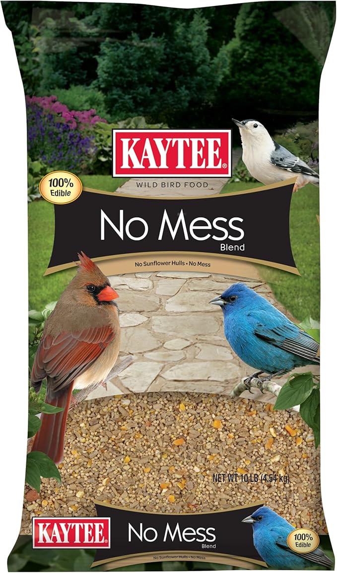 Kaytee Wild Bird (No Mess or Waste Free) Food Seed Blend For Blue Jays, Woodpeckers, Juncos, Cardinals, Grosbeaks, Sparrows, and Finches, 10 Pound