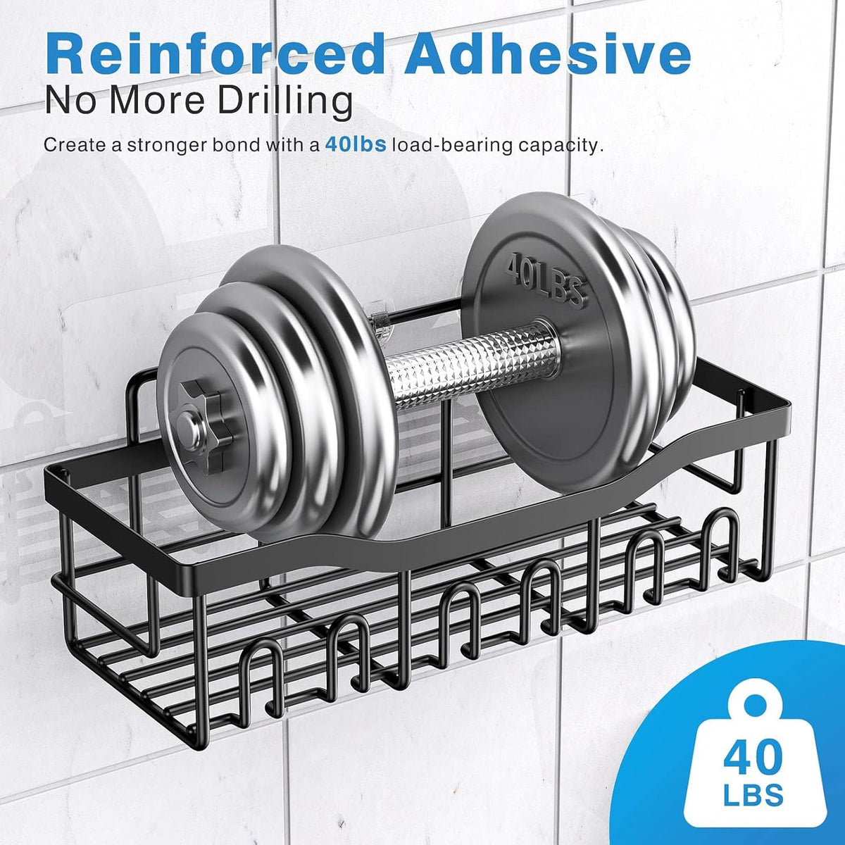 5-Pack Rustproof Stainless Steel Shower Caddy Set– No Drill Adhesive Bathroom Organizer, Space-Saving Shower Shelves for Apartment Essentials