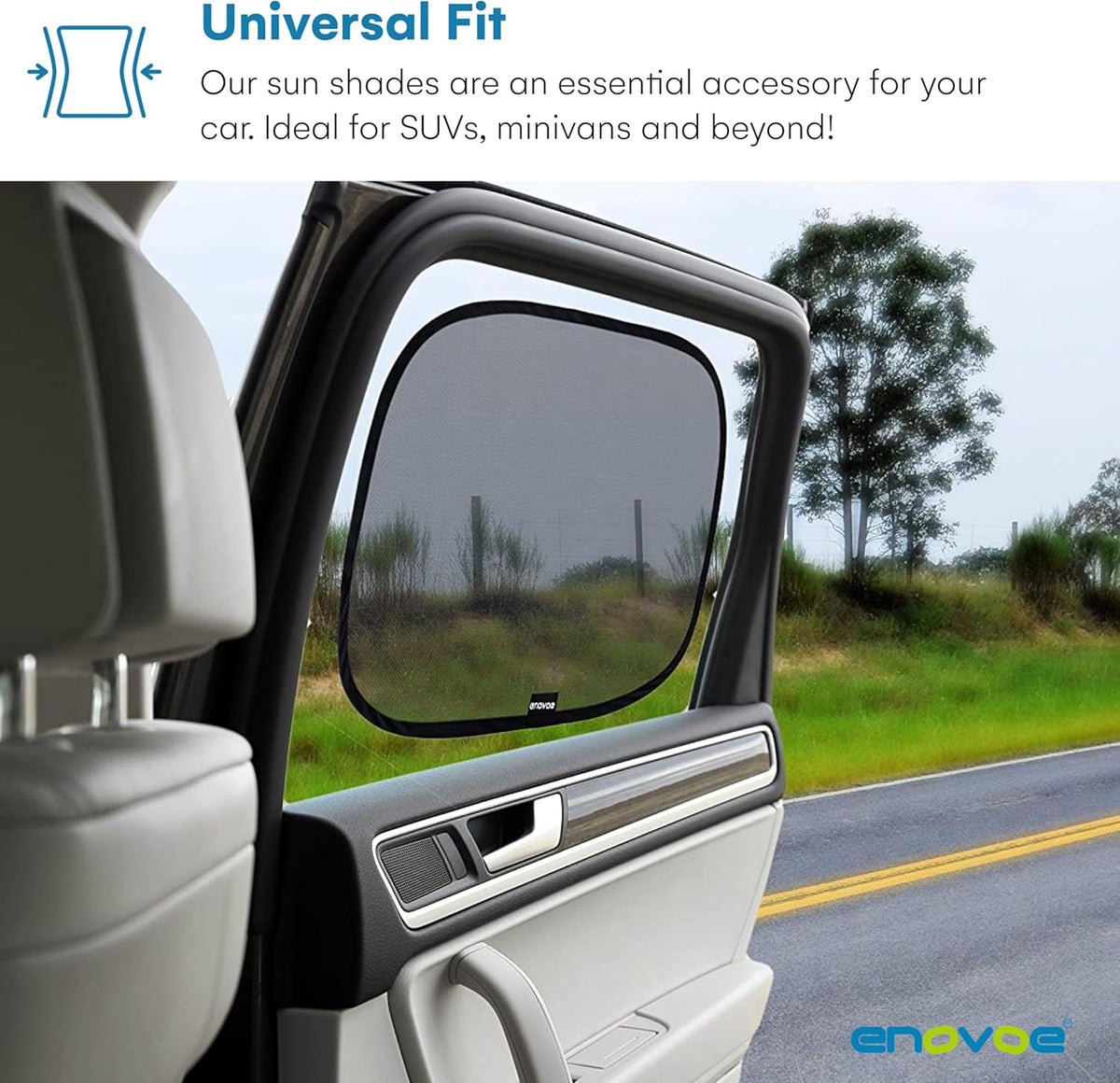 Enovoe Car Window Shades for Baby (4 Pack) - 21"x14" - Sun Shade Blocker, Cling - Glare Shield and UV Rays Protection for Your Child - Side Windows