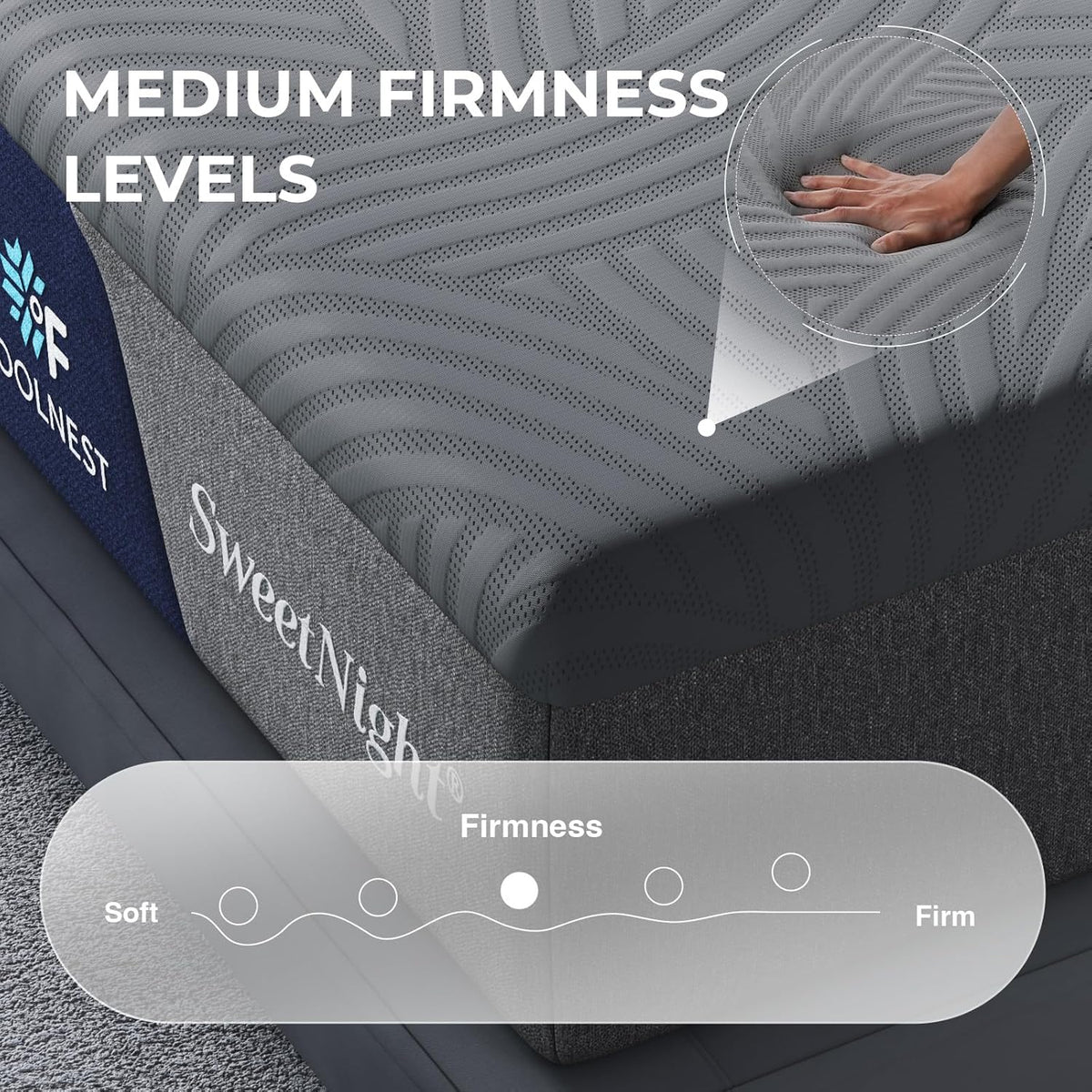 Sweetnight CoolNest 14 Inch King Size Mattress, Cooling King Memory Foam Mattress for Cool Night Sleep, 5-Zone Ergo Support for Pressure Relief