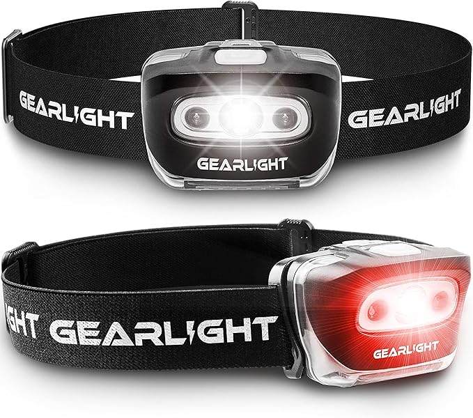 GearLight 2Pack LED Headlamp - Outdoor Camping Head Lamps with Adjustable Headband - Lightweight Battery Powered Bright Flashlight Headlight with 7