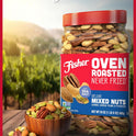 Fisher Oven Roasted Never Fried Deluxe Mixed Nuts, 24 Ounces (Pack of 1), Almonds, Cashews, Pecans, Pistachios, Healthy Snacks for Adults, Made With