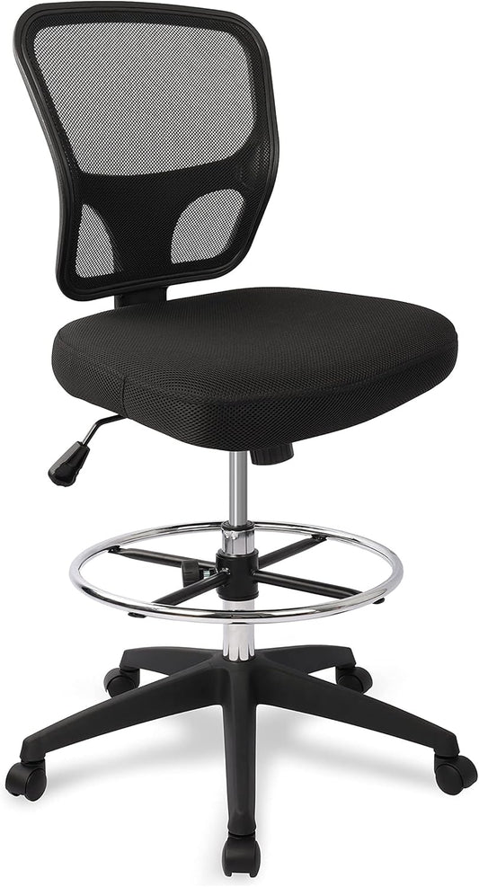 Armless Drafting Chair Tall Office Chair Adjustable Height High Back Ergonomic Desk Chair Drafting Stool Rolling Bar Stools Chairs with Footrest and