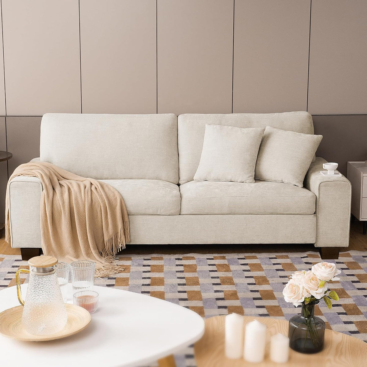 DOPEDIO Modern Loveseat Sofa for Living Room,Chenille Recliner, Removable Cover, Spring Cushions, Solid Wood Frame, Easy Assembly for Small Spaces