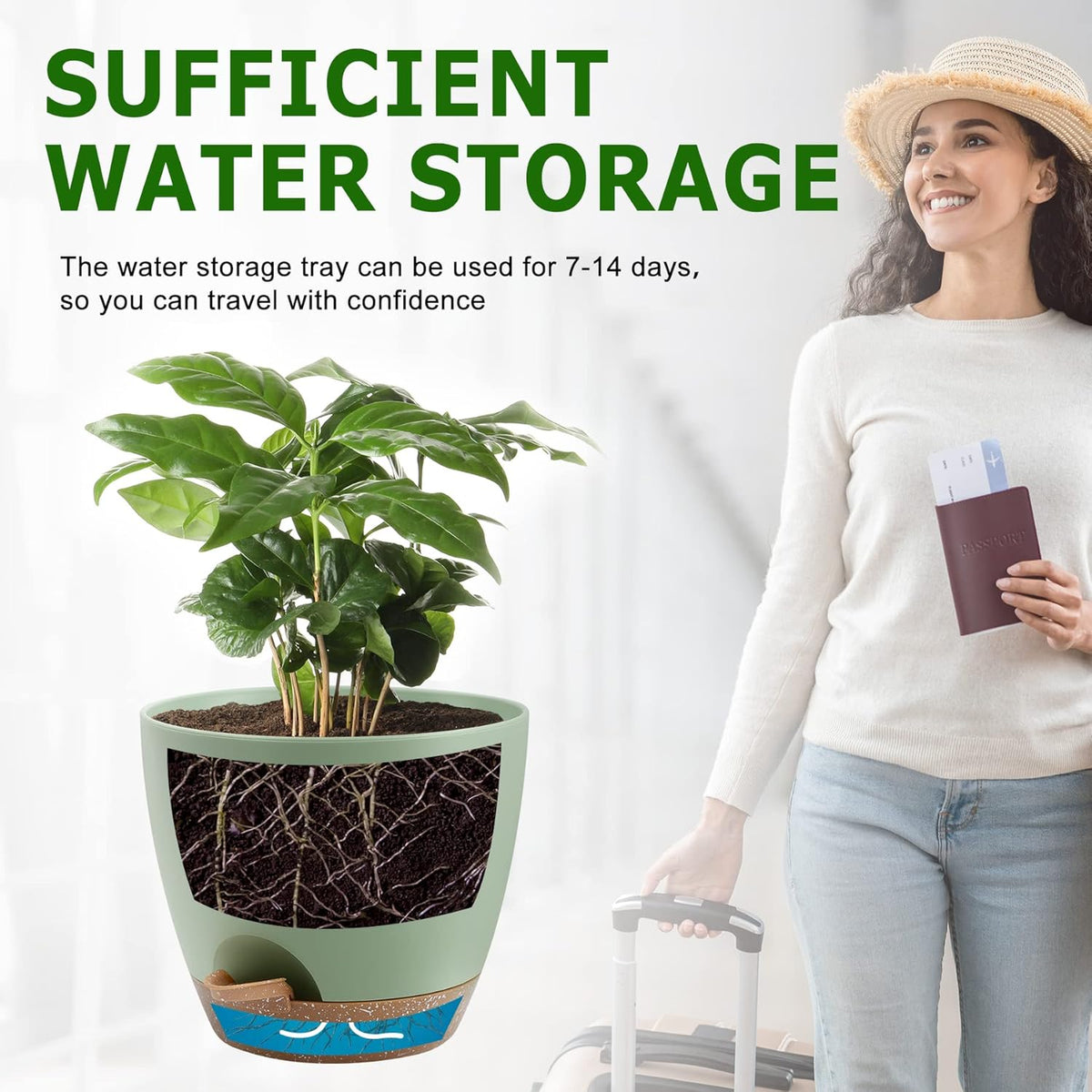 Plant Pots 10/9/8/7.5/7 Inch Self Watering Pots, Set of 5 Plastic Planters with Drainage Holes and Saucers,Plastic Flower Pots,Nursery Planting Pot