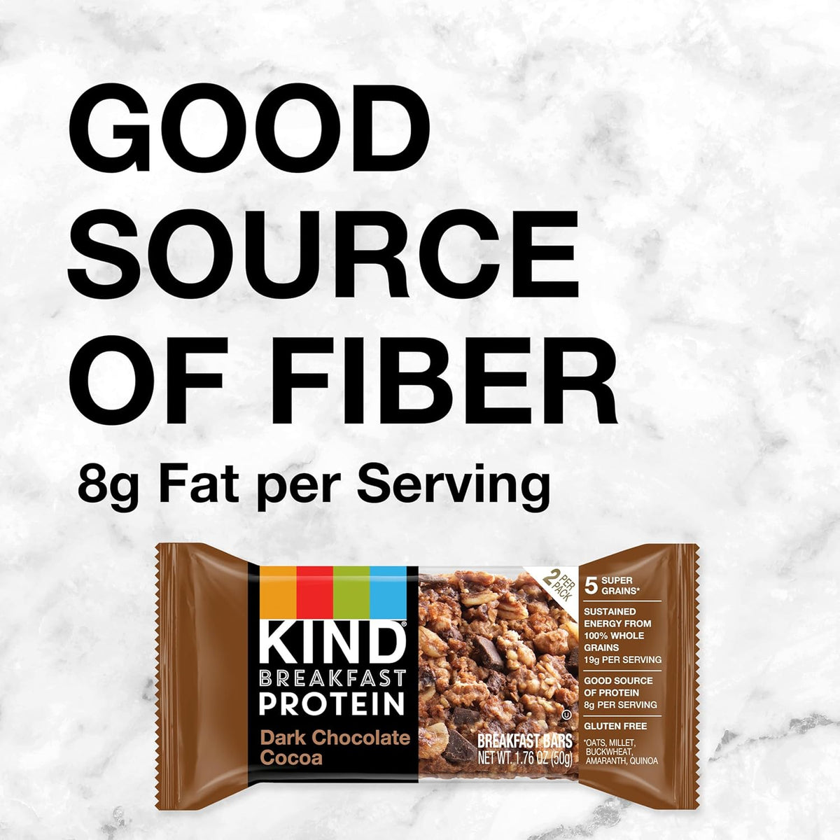 KIND Breakfast Protein Bars, Dark Chocolate Cocoa, Healthy Snacks, Gluten Free, 8g Protein, 6 Count