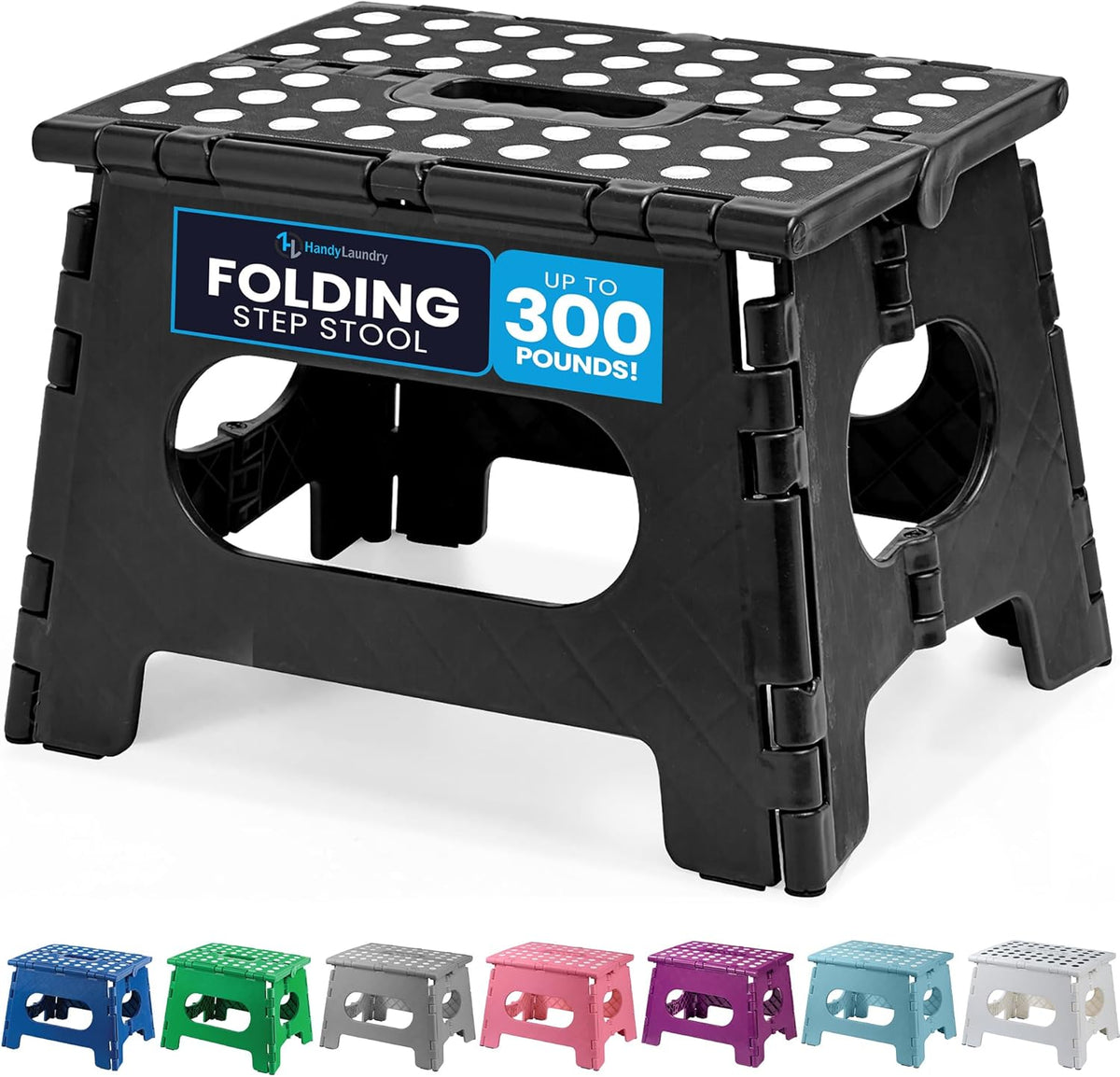 Handy Laundry Folding Step Stool - Sturdy Enough Collapsible Stool to Support Adults and Safe Enough for Kids - Opens Easy with One Flip - Great for