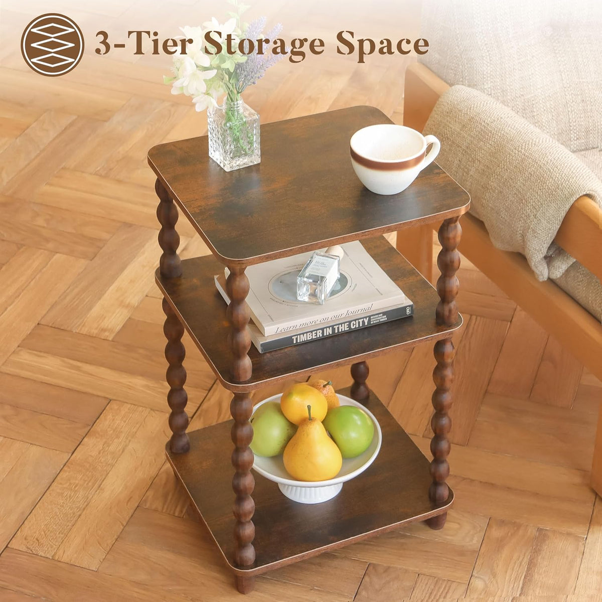 Side Table, Small End Table with Storage Shelf, Modern Bedside Table Night Stand for Living Room, Bedroom, Office and Small Spaces (Rustic Brown)